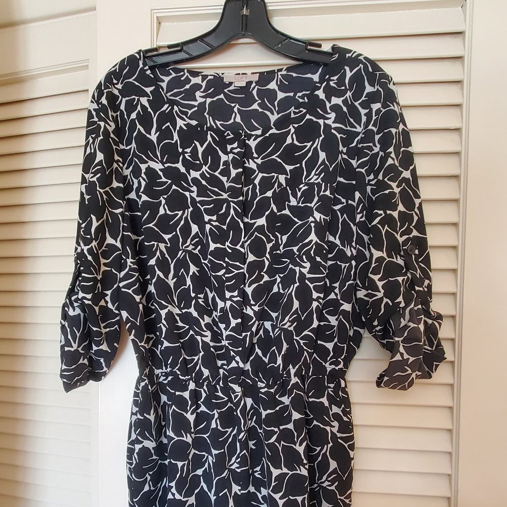 LOFT Romper Long Sleeve w/ Pockets, 12P Black/White